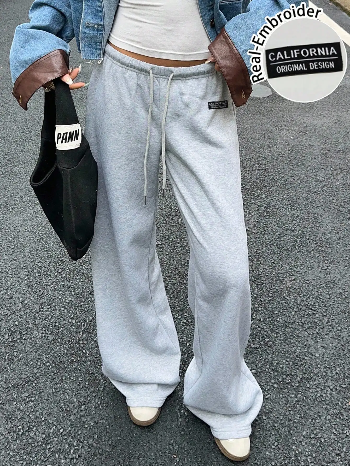 

Женские свободные спортивные брюки на шнурке с вышитой нашивкой, повседневные широкие брюки для осени и зимы