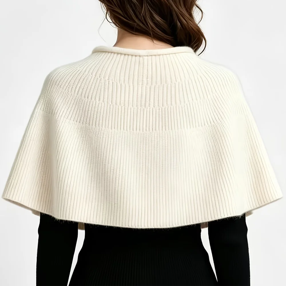 Fashion Acrylic Fiber Knitted Cape Knitted Fabric Solid Color Knitted Poncho Loose Fit Shawl Wrap Daily