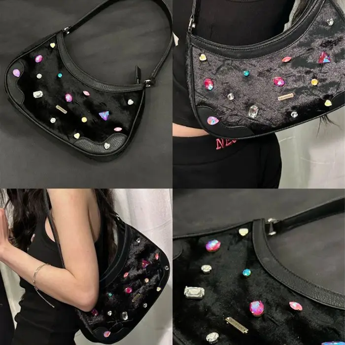 Women Bag Luxury Fashion Set With Colored Diamonds Zipper SOFT Shoulder Bag Handbag Purse Designer Bag Women High Quality