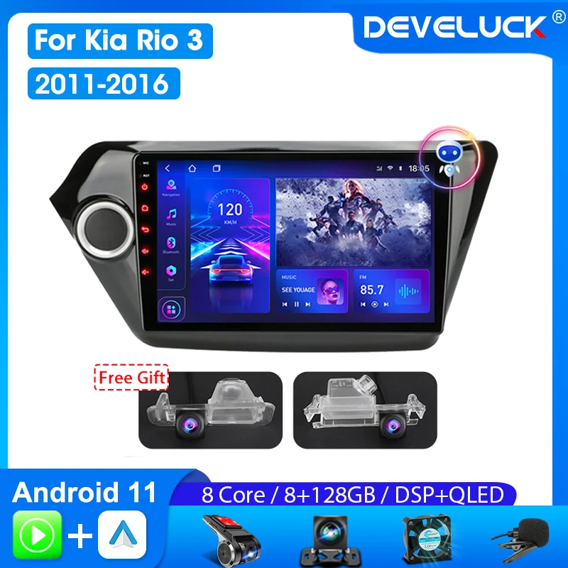 

Автомагнитола Develuck 2 Din Android 11 для Kia RIO 3 2011 - 2016 мультимедийный плеер 2 Din Carplay стерео навигация GPS DVD головное устройство