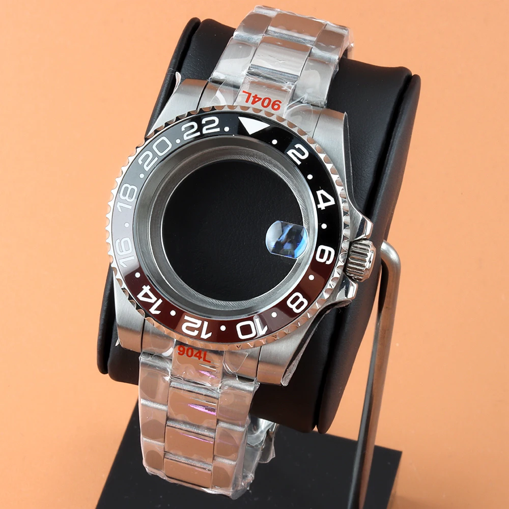 

NH35 40MM Black Brown Insert Watch Case Polish Oyster Bracelet Stainless Steel Fit GMT NH34 NH35 NH36 NH38 Movement 28.5mm Dial