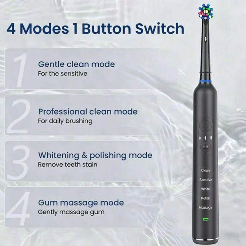 

Ultra Electric Toothbrush 3D Rotation Rechargeable Teeth Brush Pressure Sensor 4 Brushing Modes 2 Min Timer