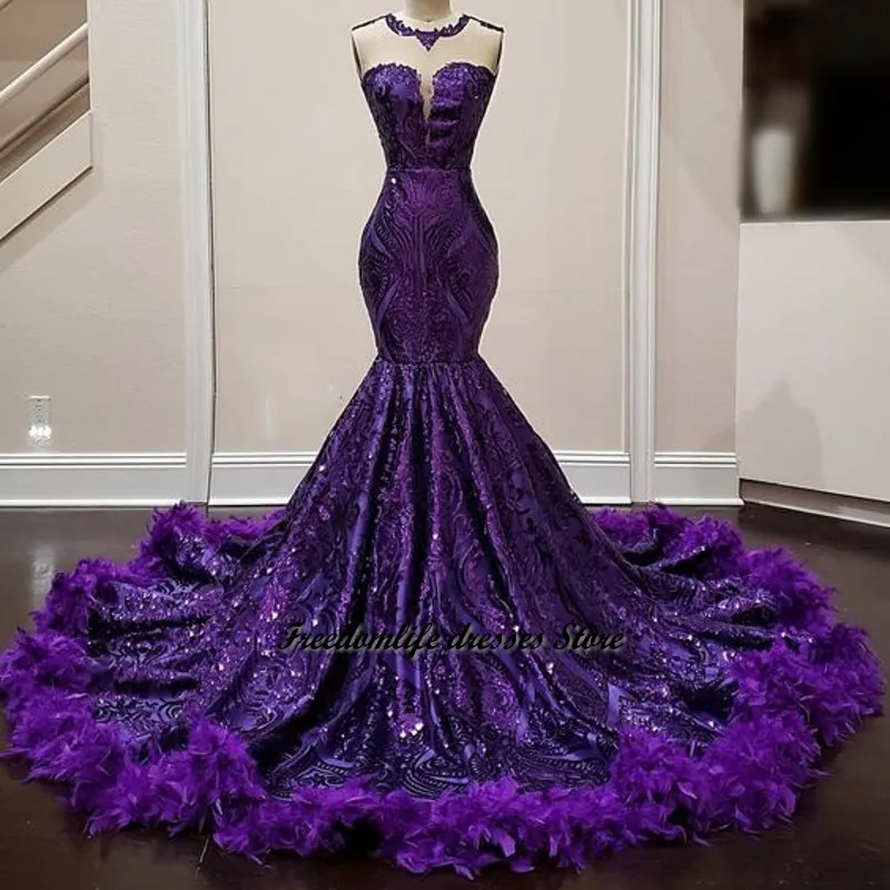 Cara & Alan – robe de bal de forme sirène pour filles, avec plumes, Sexy, luxueuse tenue de soirée noire, violet, 2022