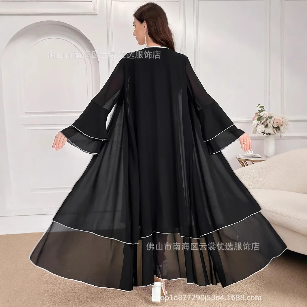 

Женская абайя на Ид с расклешенными рукавами, открытый кардиган, мусульманское платье-джалабия, длинное праздничное платье для Рамадана, арабский длинный халат, марокканский дубайский кафтан