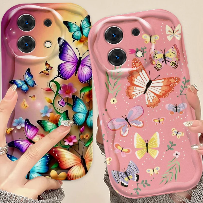 Beautiful Butterfly Vibrant For Xiaomi Redmi Note 13 12 12S 11S 11 10 9 8 10A 9C 9T Pro Plus 5G Wave Oil Soft Phone Case