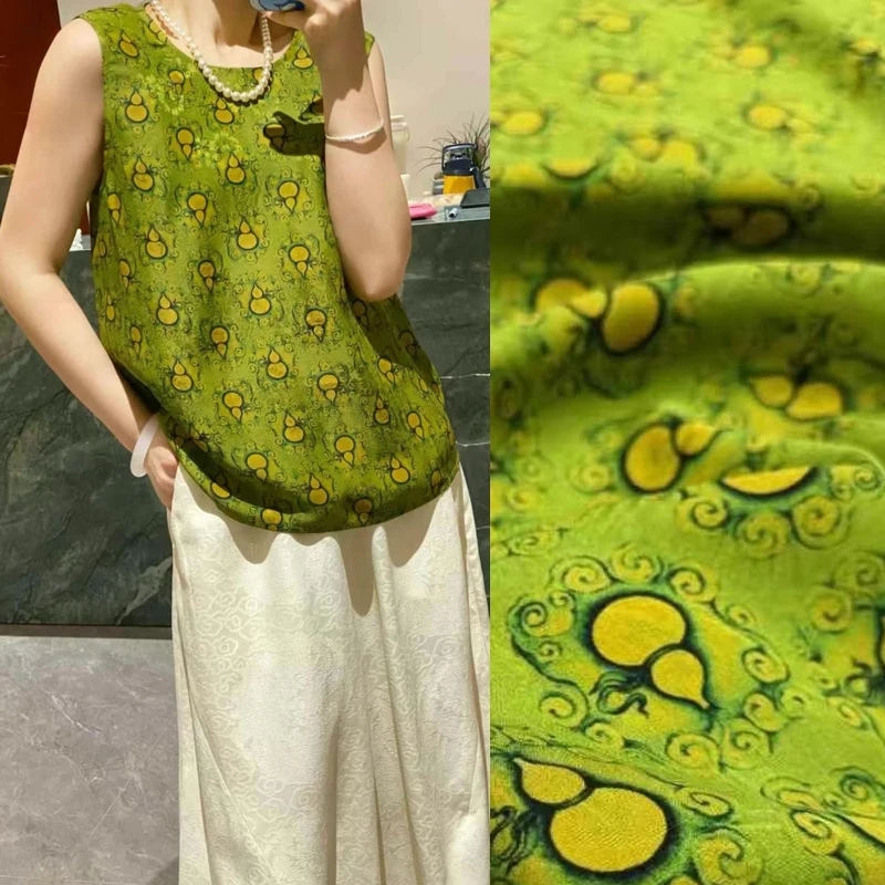 

114 см, ширина 25 мм, зеленая шелковая ткань Hualuo с принтом тыквы, мягкая шелковая ткань для горячего сезона, удобное платье, юбка, брюки R2138