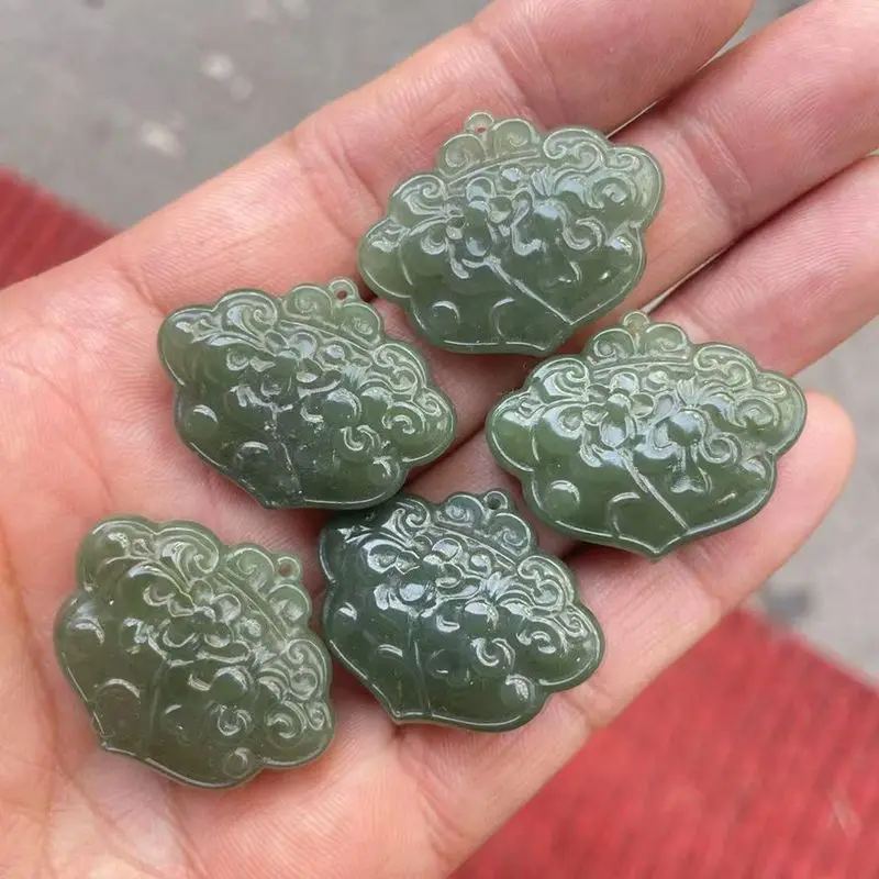 White Hotan Jade Double-Sided Peace Amulet Lock Pendant