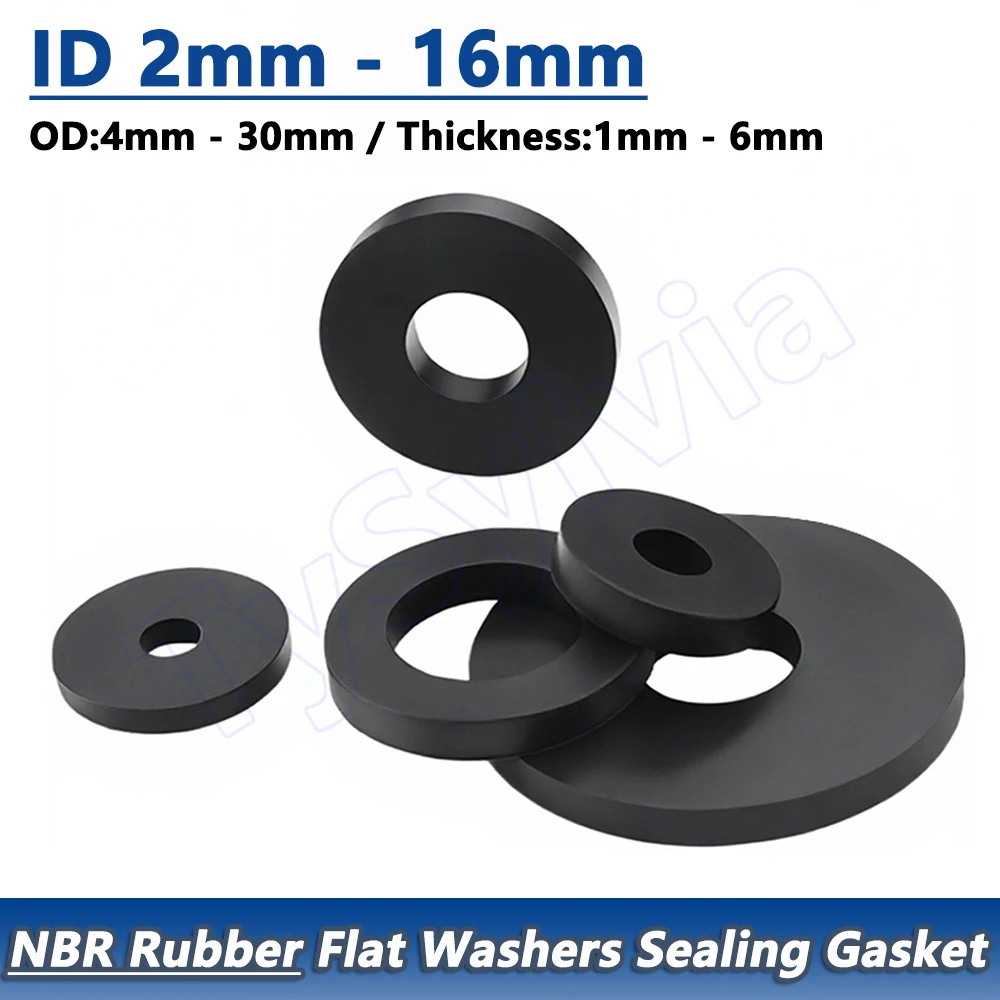ID 2-16mm NBR Rubber Flat Washers OD 4-30mm Waterproof Shock Absorbing Sealing Gasket Thickness 1-6mm