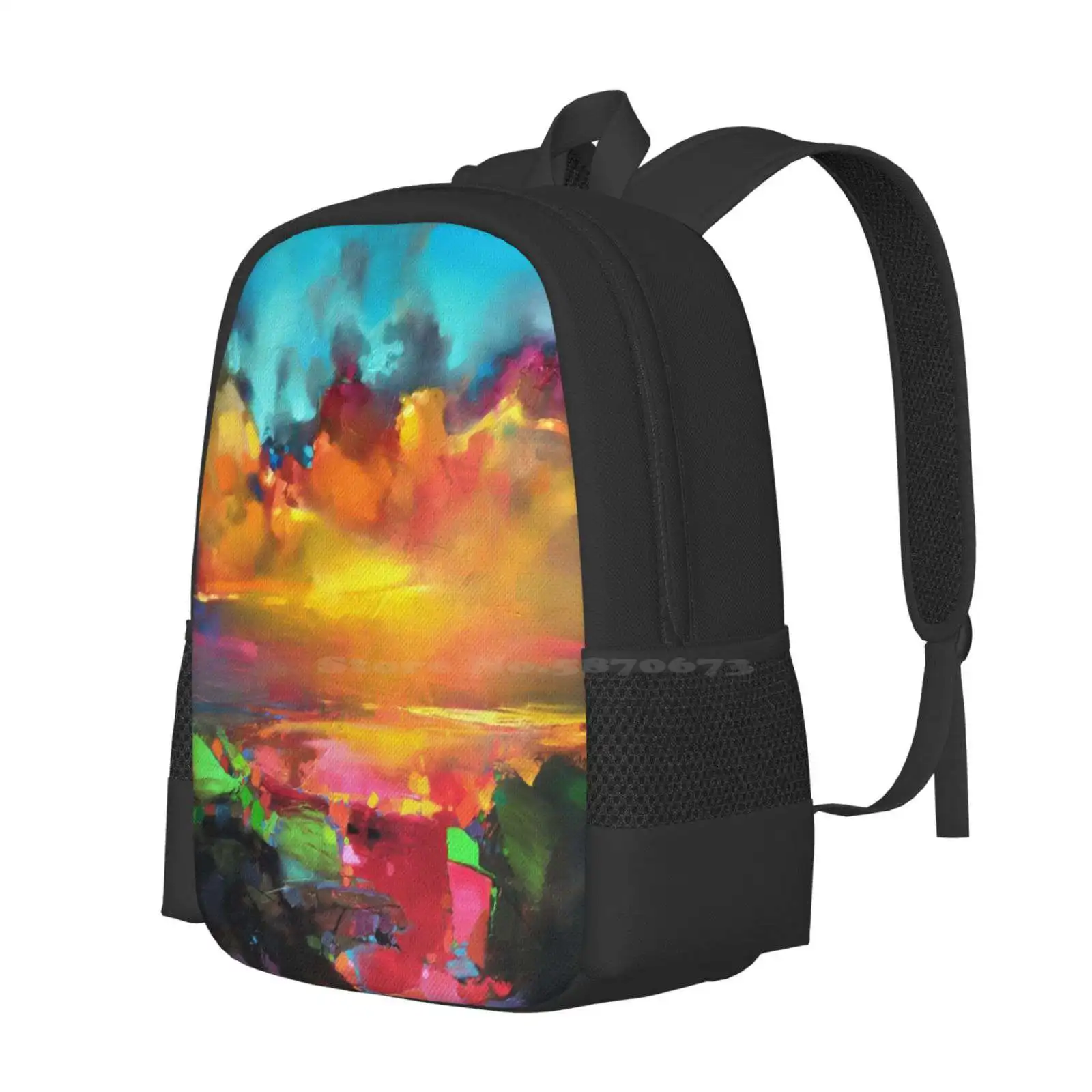 Consonance And Dissonance Pattern Design Bag Student'S Backpack Colour Oil Acrylic Abstract Landscape Sky Vivid Expressionist