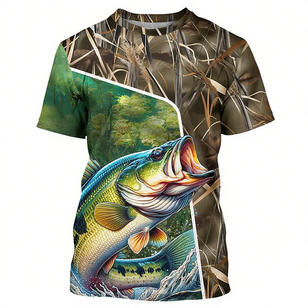 سمك السلور جثم الصيف قميص لصيد السمك بارد التجفيف السريع قصيرة الأكمام جولة الرقبة للجنسين الصيد البلوز قصيرة الأكمام تي شيرت فاش