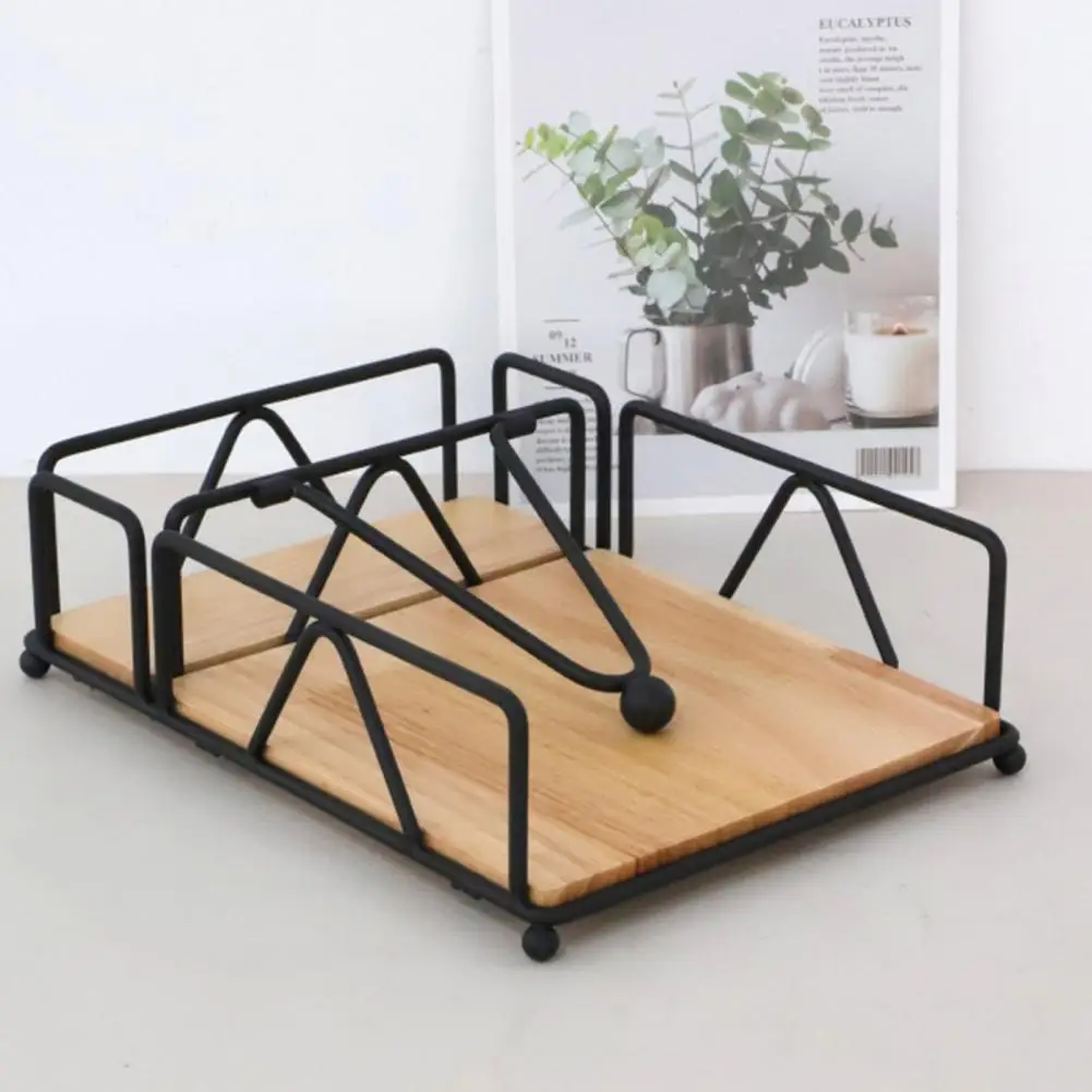 Decorative Napkin Stand Desk Napkin Organizer Wooden Napkin Holder with Weighted Metal Arm for Kitchen Countertop for Paper