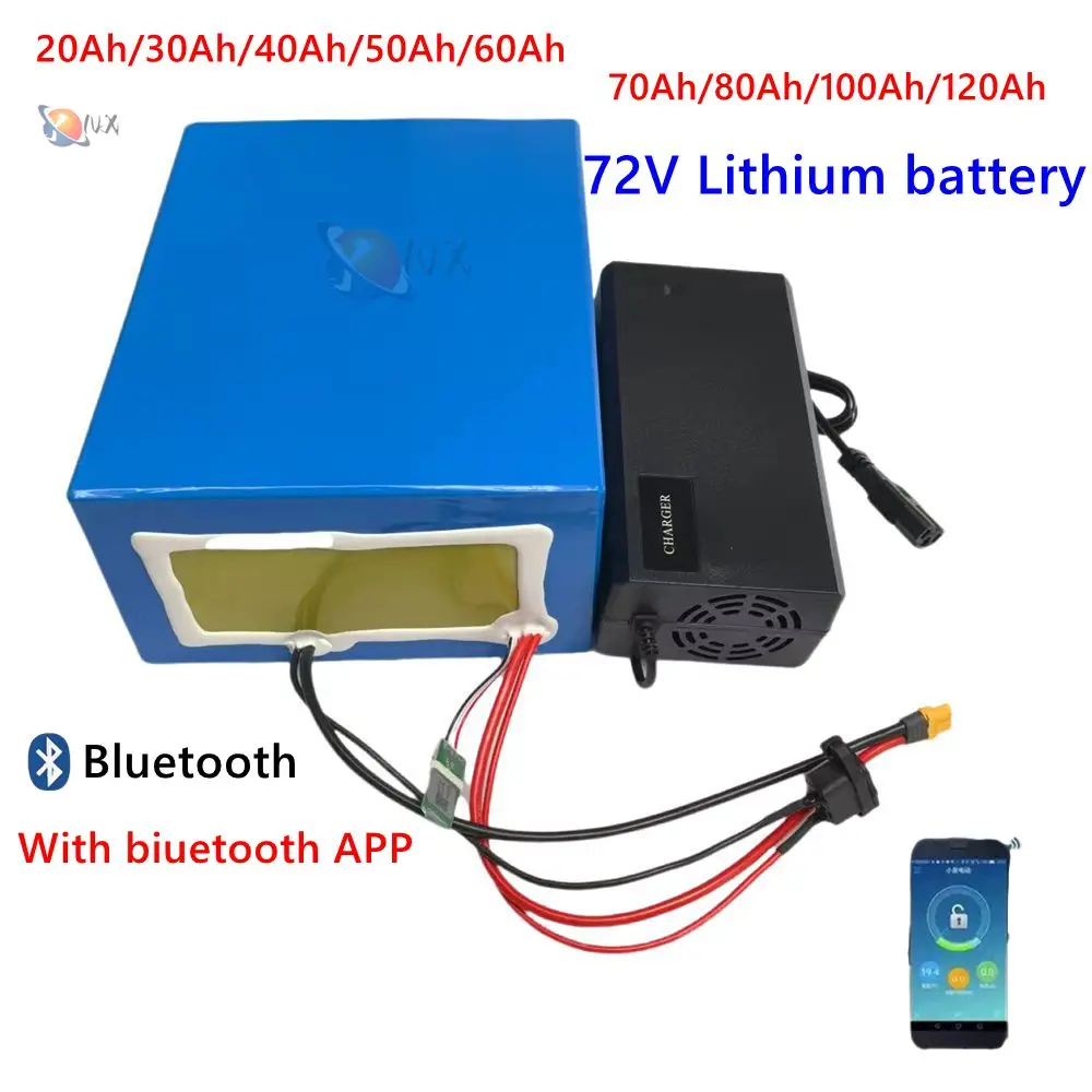 YNX 72v 40Ah 50Ah 60Ah 70Ah 80Ah 100Ah lithium ion battery with bluetooth BMS for 5000W scooter Motorcycle Forklift Crane truck