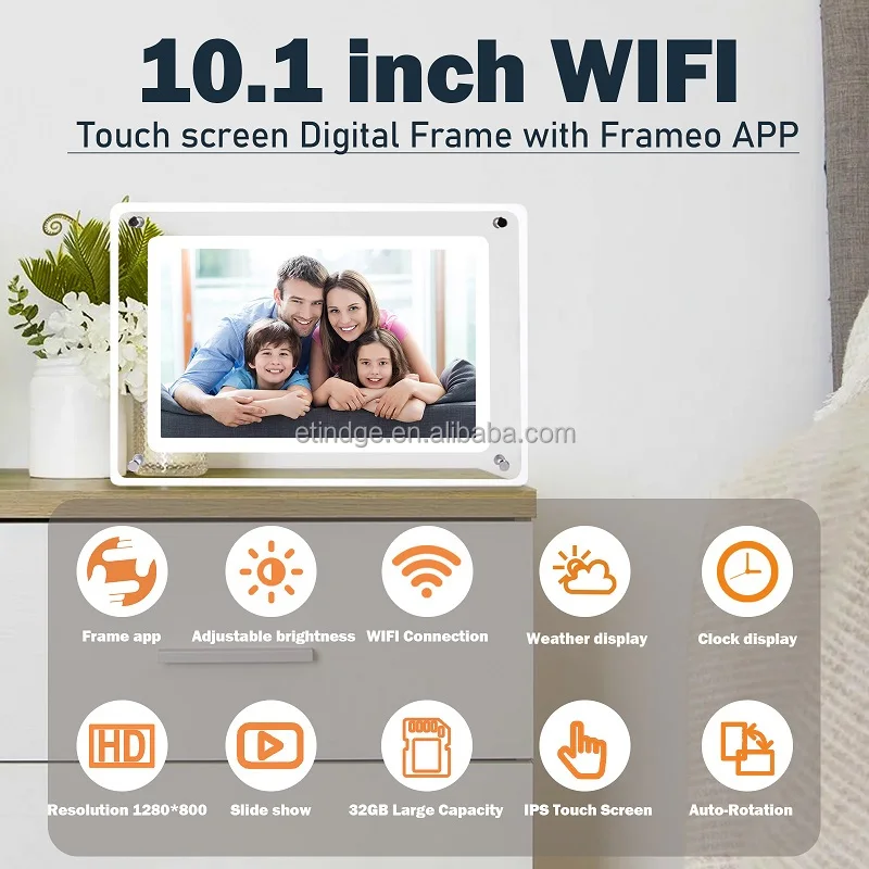 

2025 hot sale No Battery 5 Inch IPS Touch Screen Smart Cloud Frame 32GB Acrylic Digital Picture Frame Wifi with Frameo App