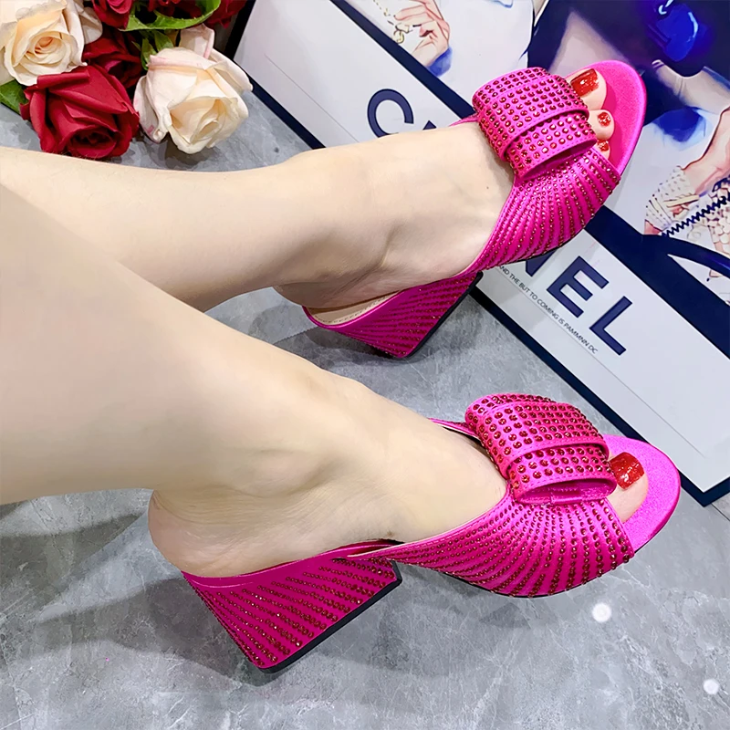 

2024 Latest African Women Shoes Decorated with Rhinestone Italy Women Shoes for Party Italian Women Summer Sexy High Heels Pumps