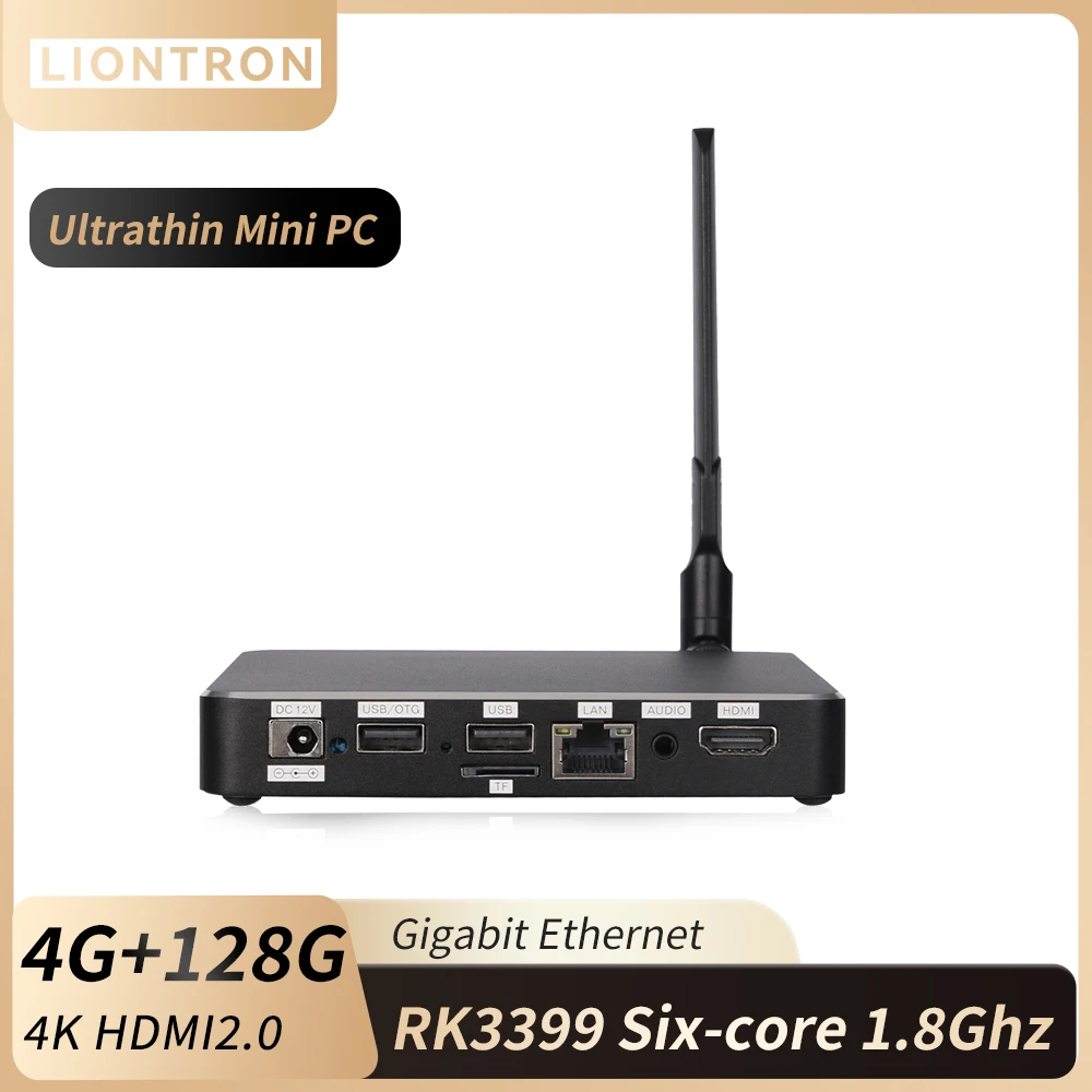 Liontron HEC-3399 ultracienki Mini PC GbE LAN Wifi6 BT4.0 4GB RAM 128GB ROM RK3399 sześciordzeniowy 1.8Ghz przemysłowy komputer sterujący