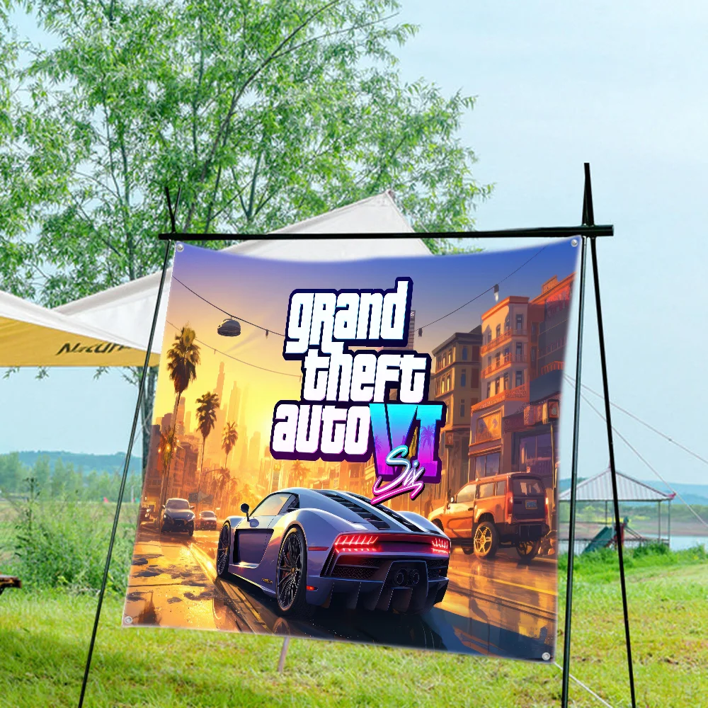 Grand Theft Auto GTA Game 5 6 Flag Creative Pattern Polyester Printed Banner Hand Pulled Flag Party Camping Birthday Outdoors