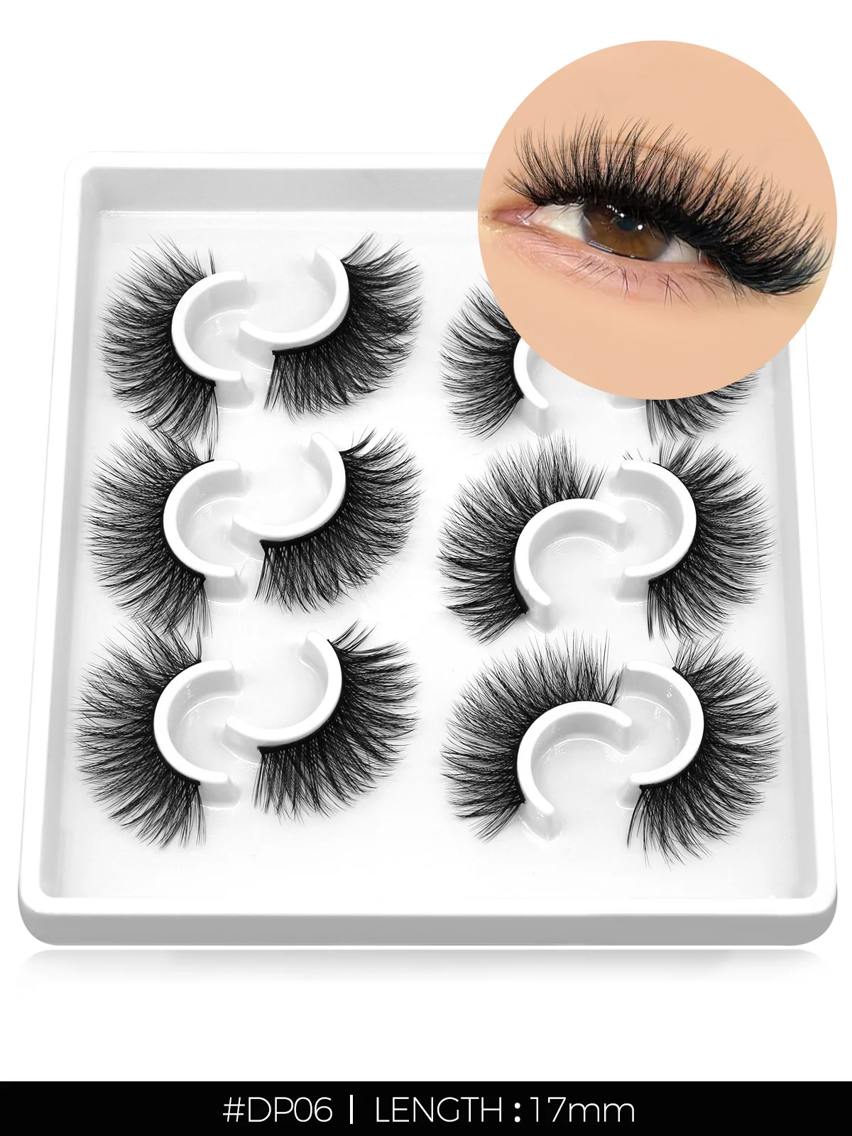 3D Natural False Lashes, Cat Eye, 6 Pairs