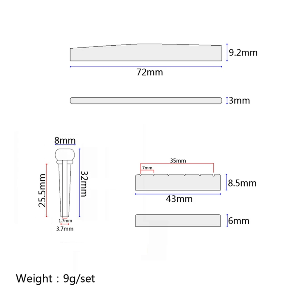 

1 Set Guitar Pins Saddle Bridge Nut Ultra Thin Durable Standard Size Replacement Parts Acoustic Repair Kit Gifts