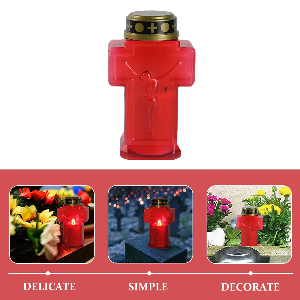 تذكارية Led عديمة اللهب يسوع ضوء أحمر قذيفة حديقة مقبرة ديكور الإضاءة الدينية في الهواء الطلق حصة مصباح عقلي