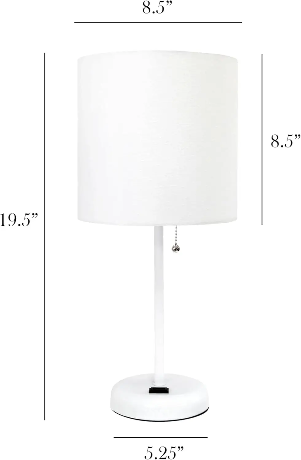 

Simple Designs Lt2024-Wow-2Pk Two Pack White Stick Table Desk Lamp Set With Charging Outlet And Drum Fabric Shade For Living