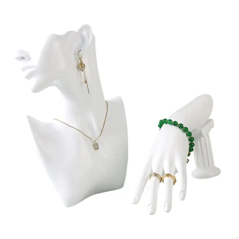 91AF Pack Of 2 Elegant Resin Necklace Earring Display Stands For Jewelry Store And Exhibition Showcase