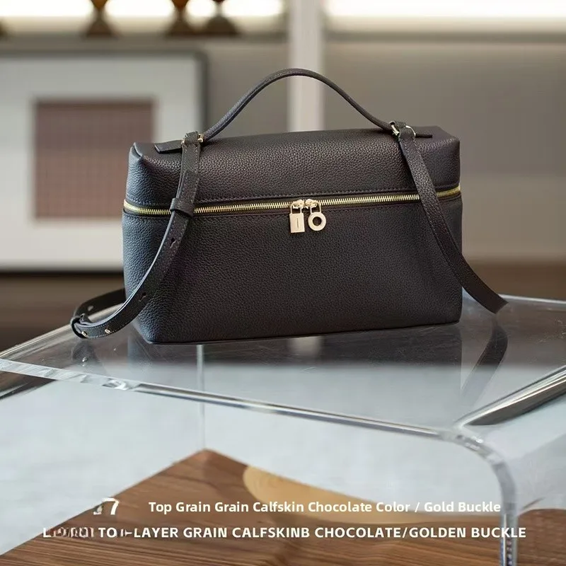 

High-End Leather Lunchbox Bag LP27 Top Layer Cowhide Handbag oulder Crossbody Bag Soft Briti Sle Decorative Stitching