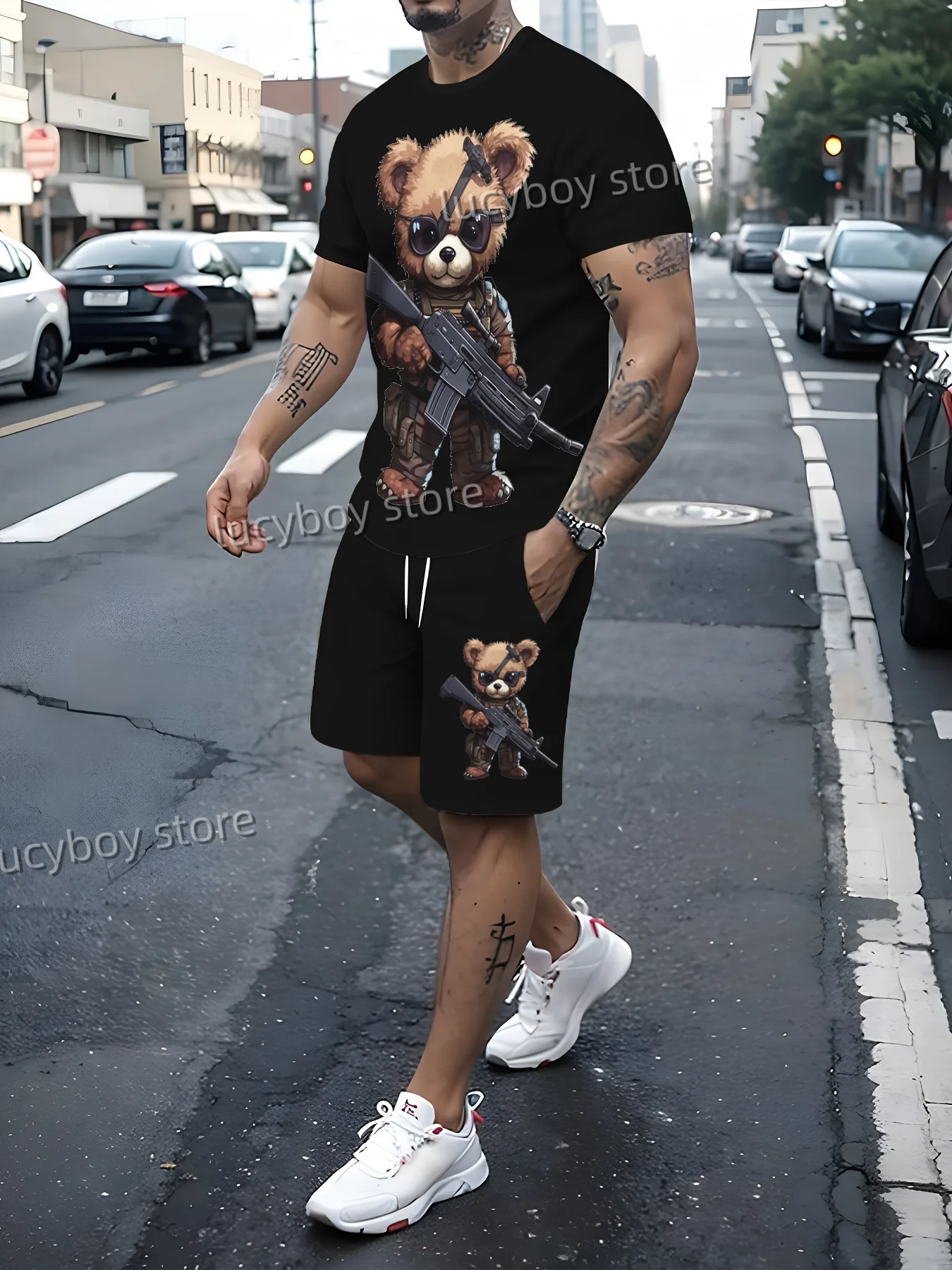 Men Stripe Number 10 Print 2 Piece Set Men T-Shirt Shorts Pants Suit Short Tracksuit Vintage Outfit Sportswear Male Clothing