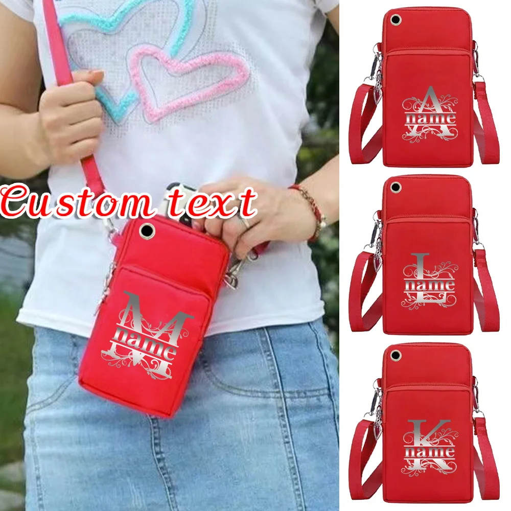 

Personalized Customization Name Red Handbag Small Crossbody Bag Women's Wallet Canvas Phone Bag