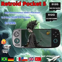 Retroid Pocket 5 RP5 Retro Handheld Game Console Video Game Consoles 8G+128G PSP PS2 5.5 Inch OLED Touch Screen SD865 Android13