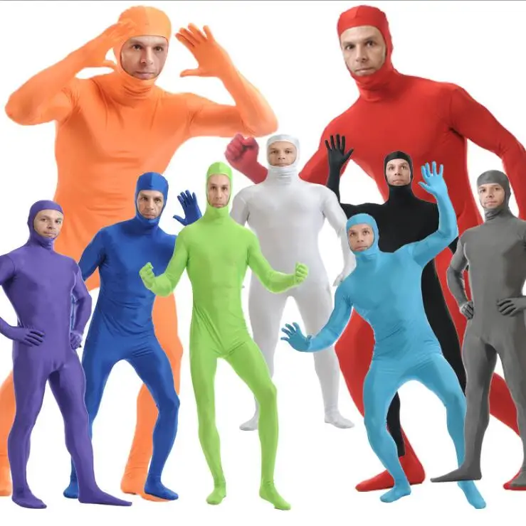 Traje Zentai de cuerpo completo para adultos, traje de Halloween para hombres, trajes ajustados de segunda piel, mono de nailon de licra, disfraces de Cosplay, espectáculo de escenario