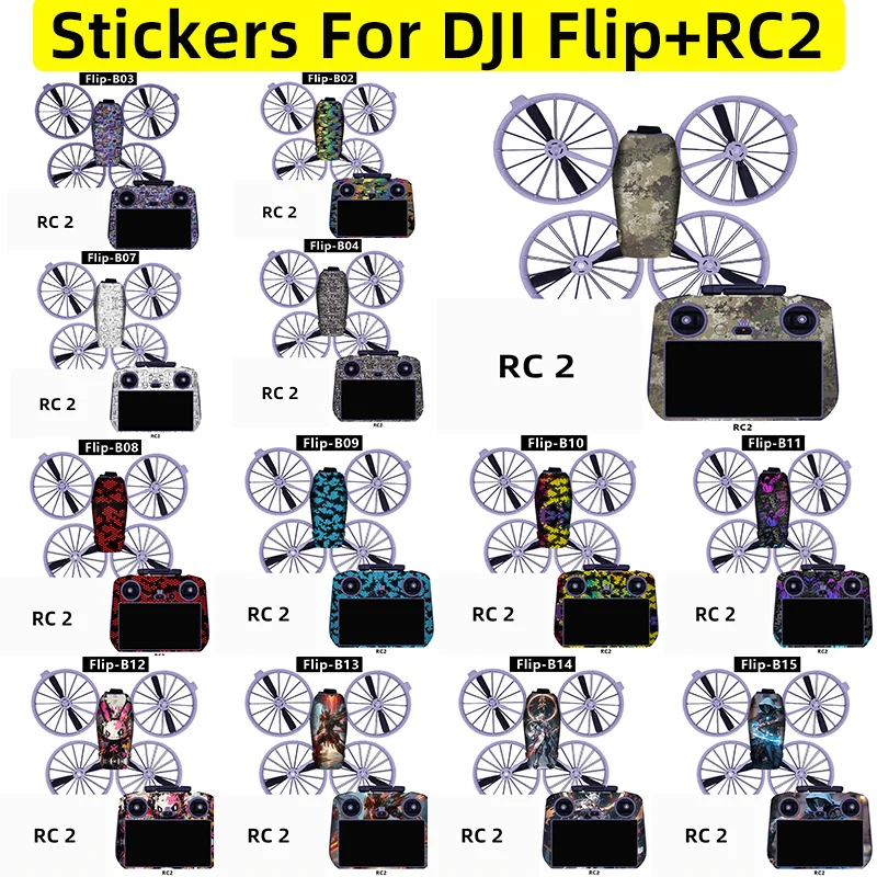 Per DJI FLIP Drone RC2 Adesivo per telecomando Pellicola protettiva in PVC Decalcomanie antigraffio Pelli Refit personalizzato Flip Accessorio
