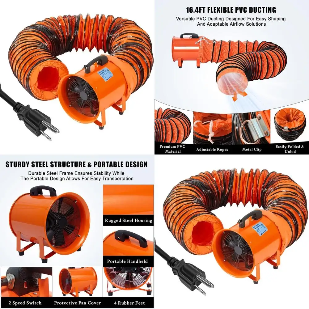 

12 Inch High-Velocity Portable Industrial Blower with 16ft Duct Hose for Attic, Basement, Workshop, and Garage Ventilation