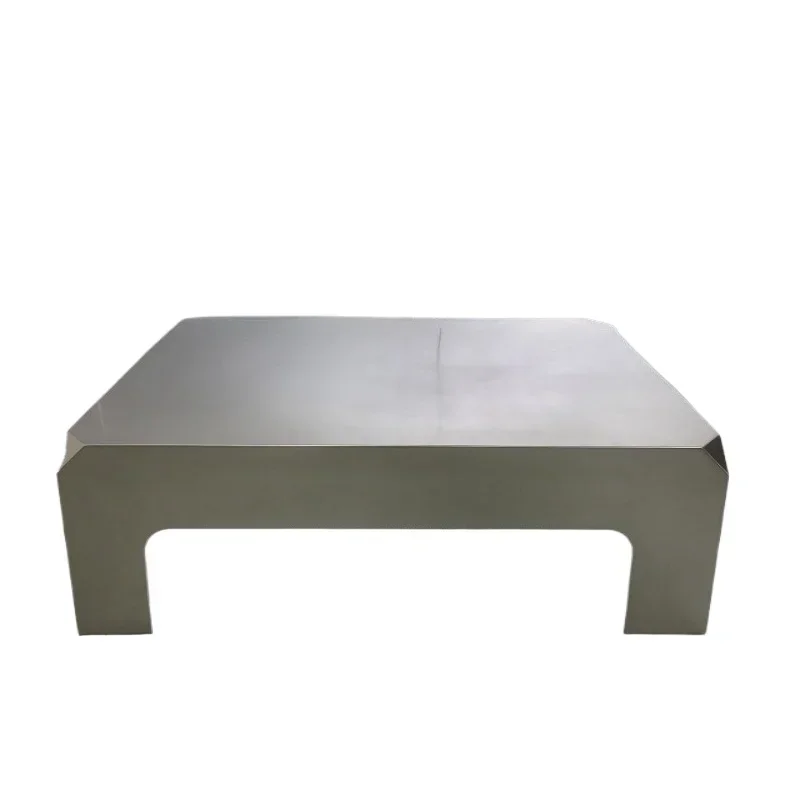 Nordic minimalist rectangular stainless steel coffee table villa hotel model room large flat floor creative light luxury