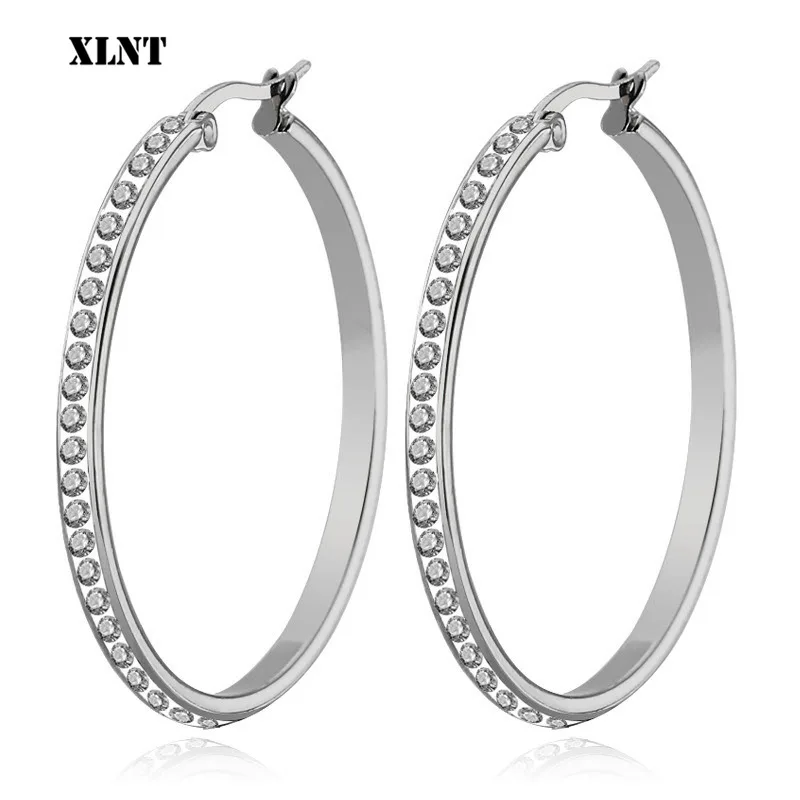 XLNT 2019 Fashion Hoop Earrings With Rhinestone Circle Earrings Simple Earrings Big Circle Gold Color Loop Earrings For Women