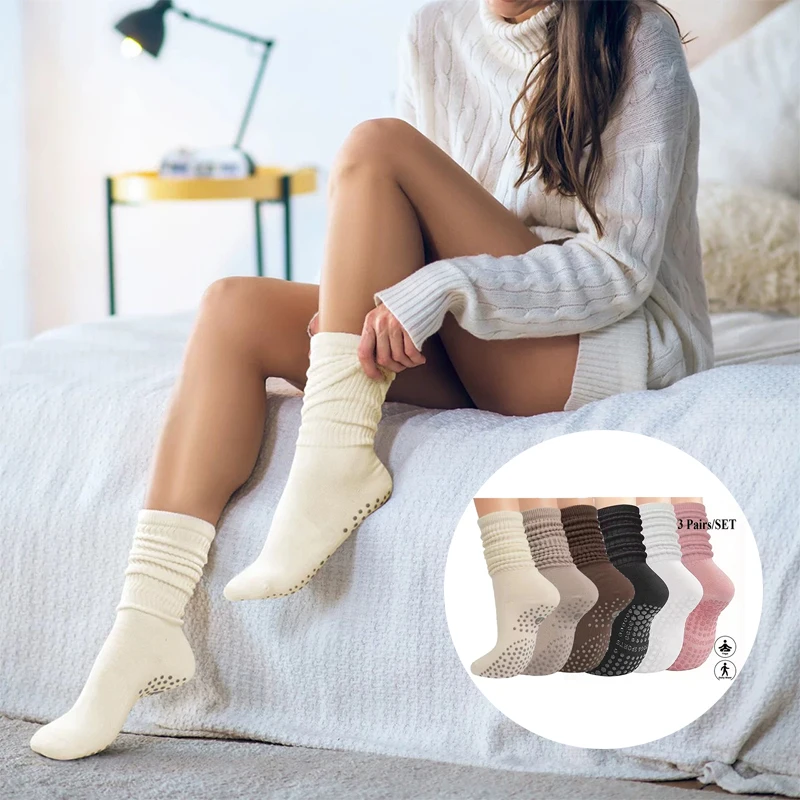 

Yoga Socks Mid-Calf Pilates Sock Non-Slip Women's Sweat-Absorbent Dotted Floor Socks Versatile Sports Fitness Silicone Sock