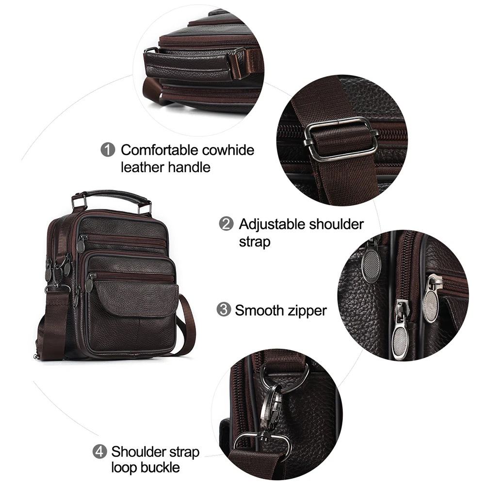 Bolsa crossbody de couro genuíno masculina, bolsa mensageiro para homens, bolsa de ombro da moda, casual, bolsa de viagem, bolsa de mão de grande capacidade