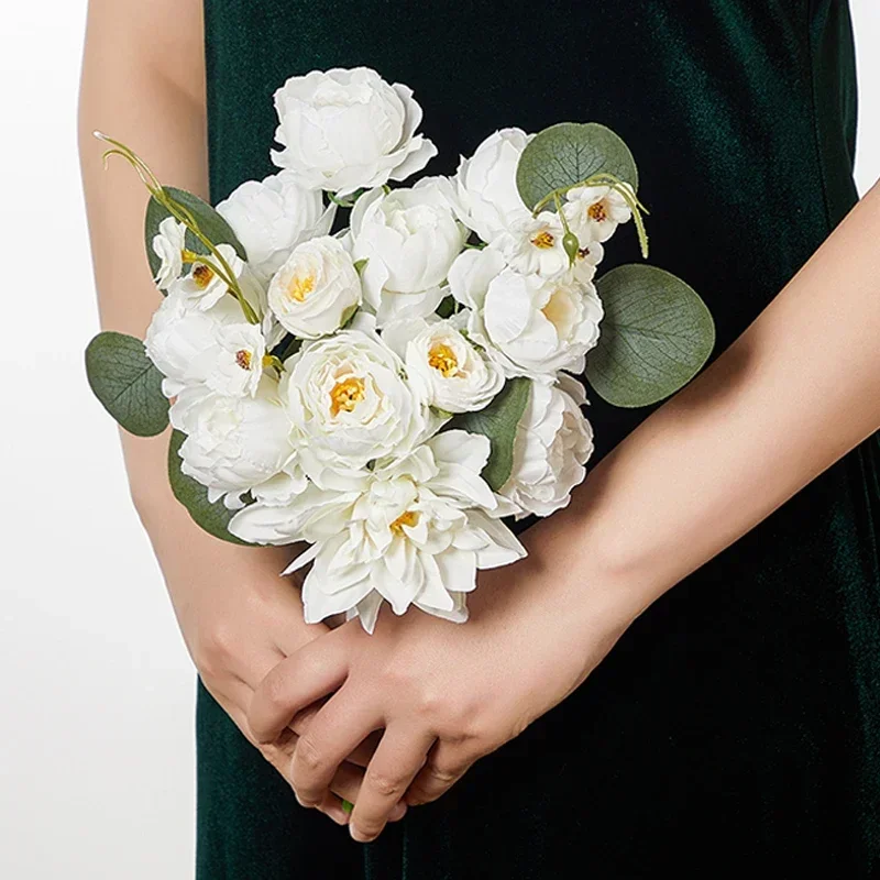 1 ramo de dama de honor blanco, ramos de flores de boda para damas de honor, ramo de damas de honor para boda, ceremonia, aniversario