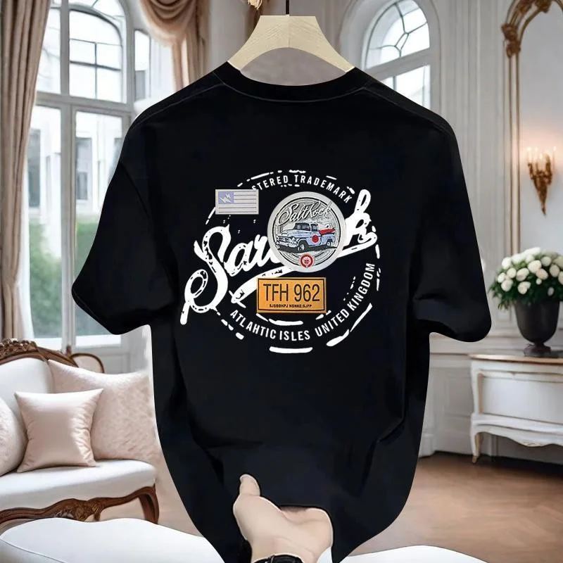 Summer 230g heavy cotton fashion versatile short-sleeved t-shirt men's fashion casual printed half-sleeved top image 3