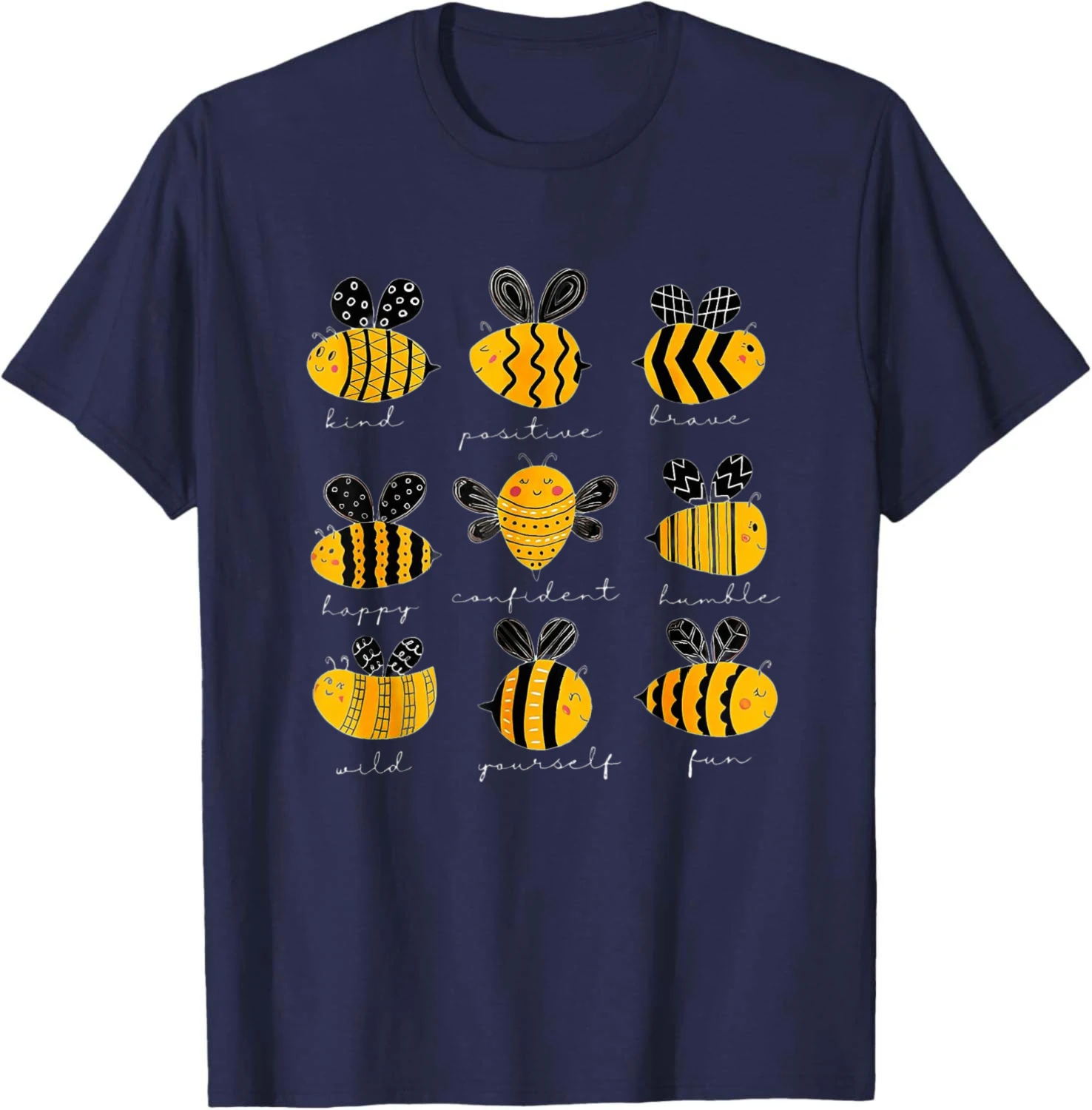 Bee Kind Positive Brave Happy Confident Humble Teacher T-Shirt Cotton T Shirt Short Sleeve Crew Neck Men Women Unisex Oversized