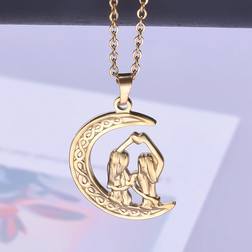 3pcs Temperament Stainless Steel Real Gold Plated The Sun Moon And Stars Charm Necklace 3 Color Long Chain Sweater Chain Gift