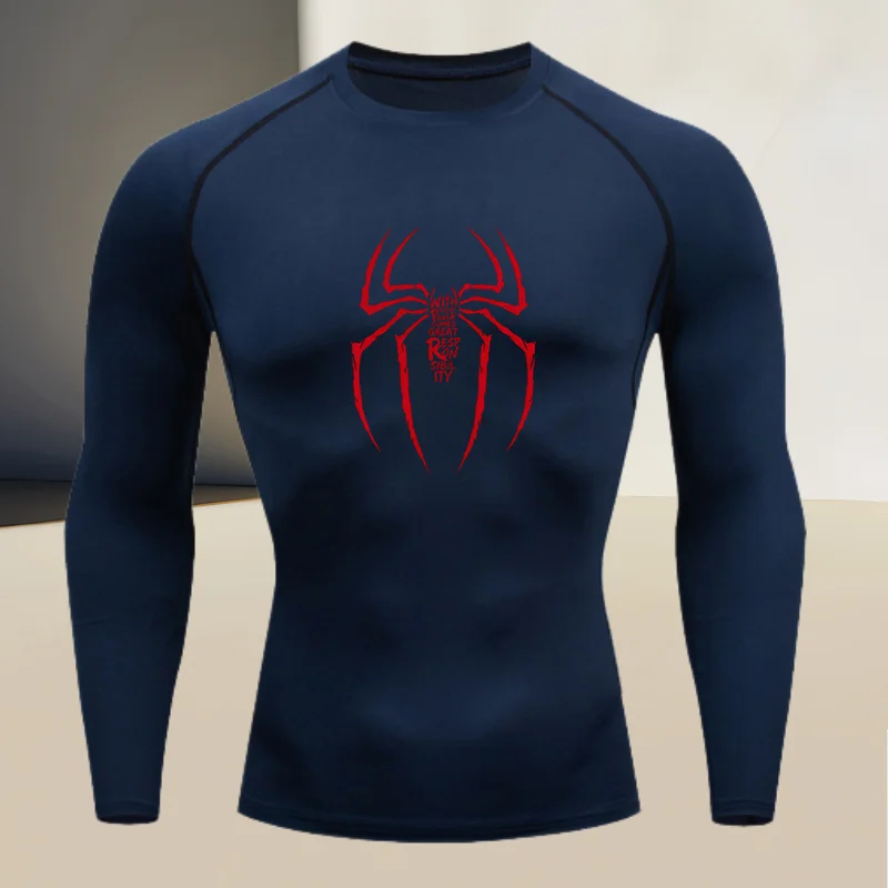 Men's long sleeved round neck thin sports tight fitting quick drying T-shirt, suitable for bodybuilding and physical training image 3