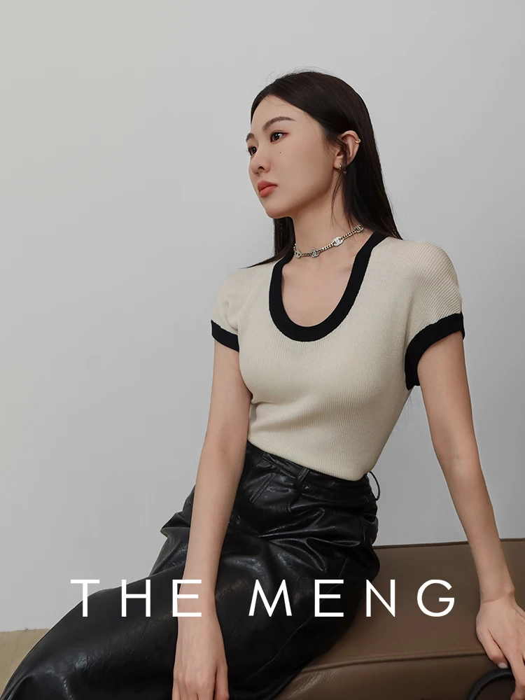

Comfortable the Meng ort Sve T-irt Women's Summer Top Simple Contrast Color Lenzing Modal Fabric U-Neline Straight Cut