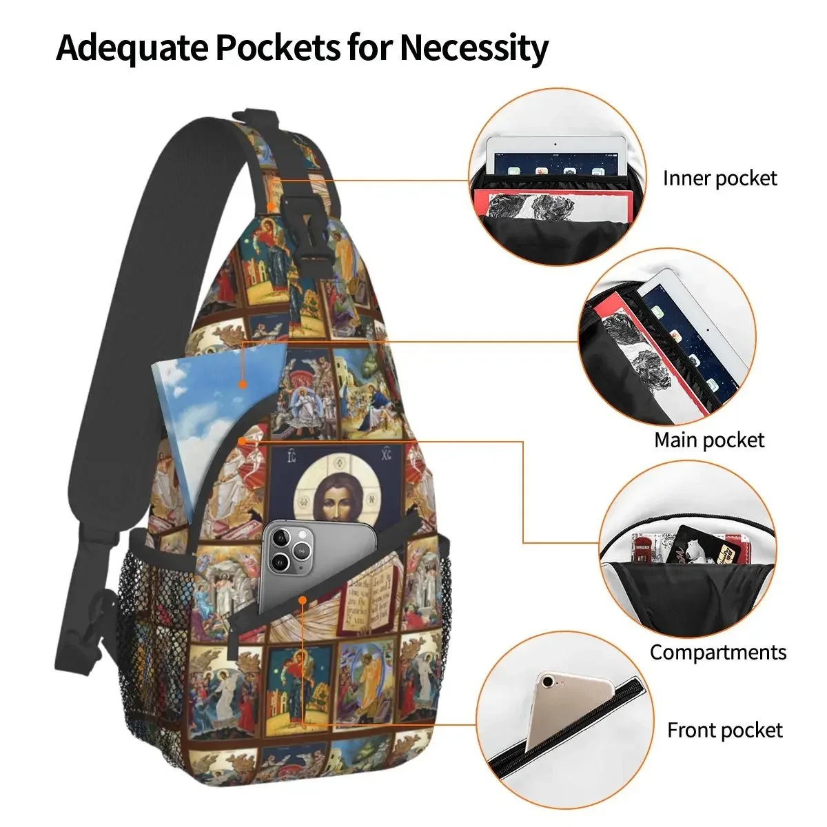 Christ God Bless Small Sling Bag Chest Crossbody Shoulder Sling Backpack Outdoor Hiking Daypacks Christian Catholic Pack