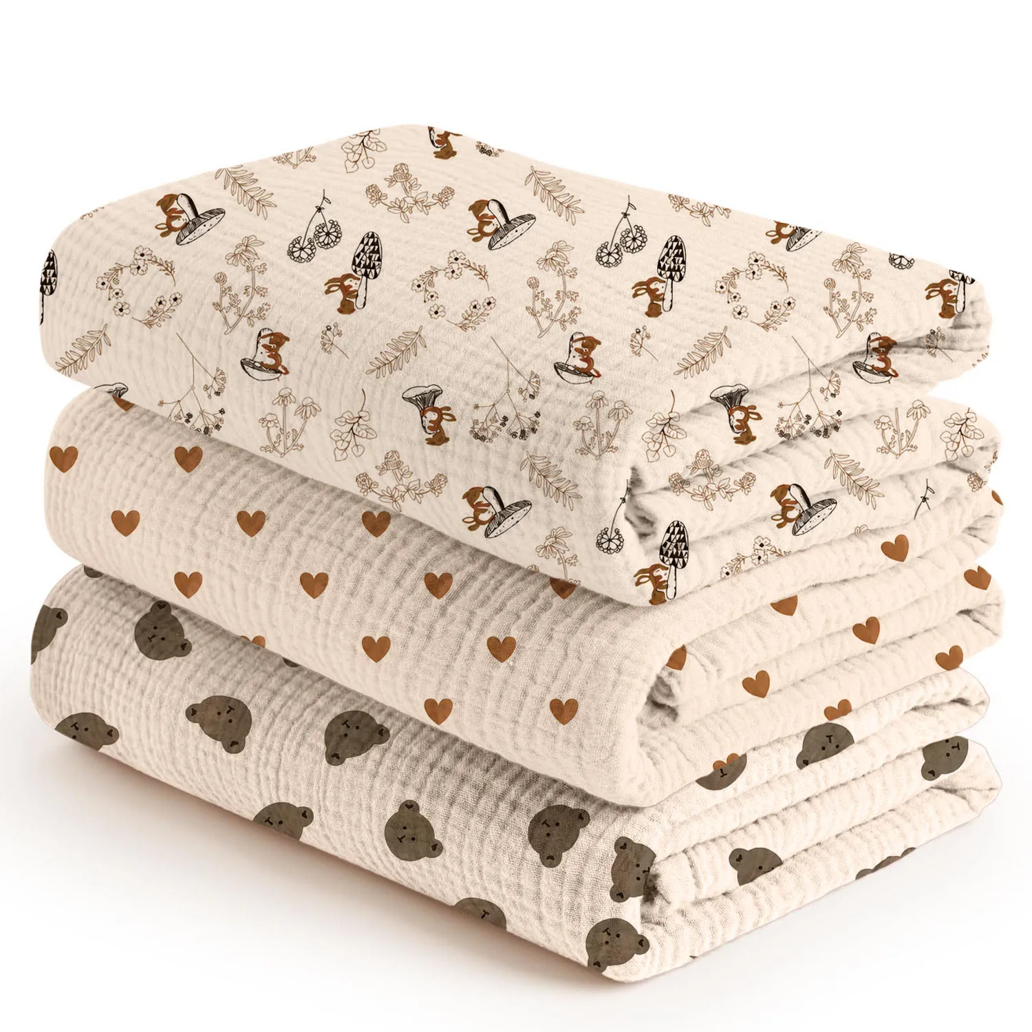 

3PCS Muslin Baby Wrap Scarf Double Layer Folded Print Gauze Swaddle Blanket for Newborn All Seasons