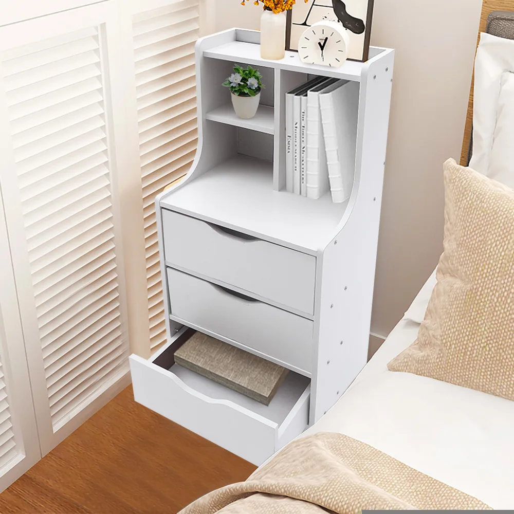 Bymaocar White Storage Nightstand w/ 3 Drawers Side Stand Multifunctional Bedside Cabinet Night Stand Furniture Easy Assembly