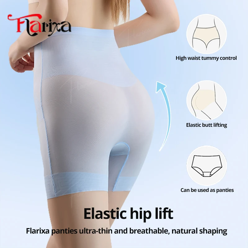 Flarixa Ice Silk Tummy Control Panties High Waisted Underwear Shorts Ultra Thin Slimming Shapewear Women Silky Smooth Shapewear