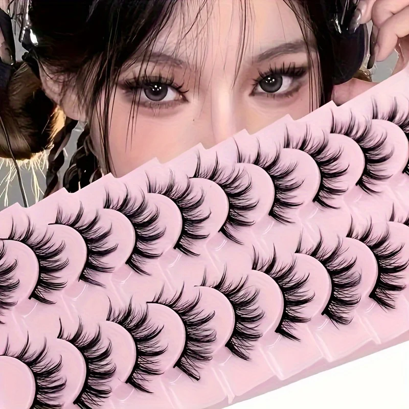 10 Pairs Deluxe C Curl False Eyelashes - Multi-Length Manga & Cosplay Lashes Set,Natural-to-Bold Fake Lashes Pair