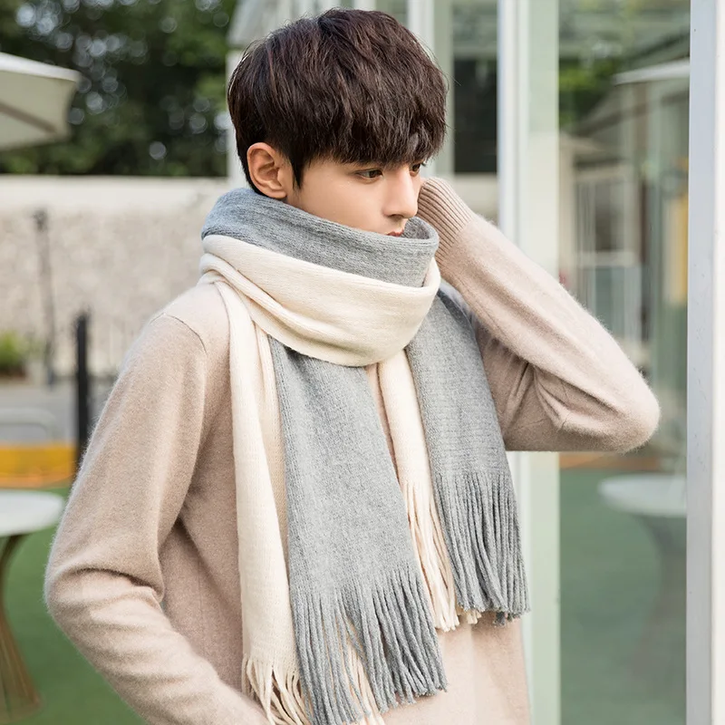 

Men Scarf Korean Version Imitation Cashmere Color Block Women's Scarf Thickened Warm Neck