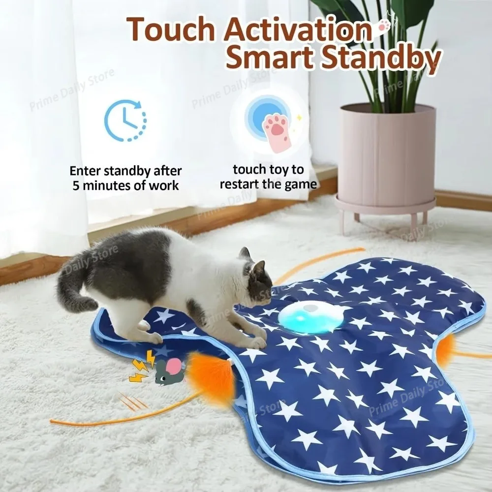 Smart Hide and Seek Cat Toy Electric Thermal Sensing Cat Catch Cover Squeaky Touch Activated Feather Teaser Wand