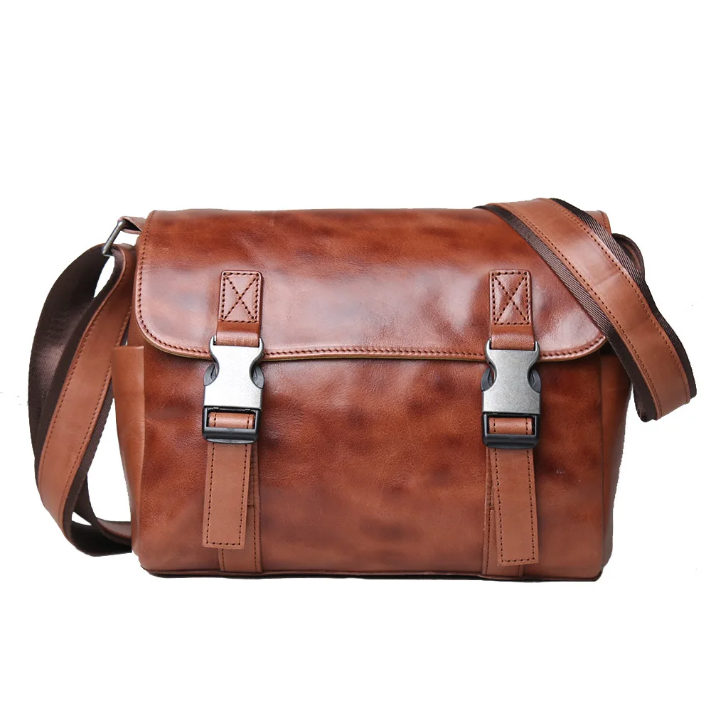 

Premium Vegetable-Tanned Leather Messenger Bag - Vintage Top Grain Cowhide Crossbody Satchel for Men
